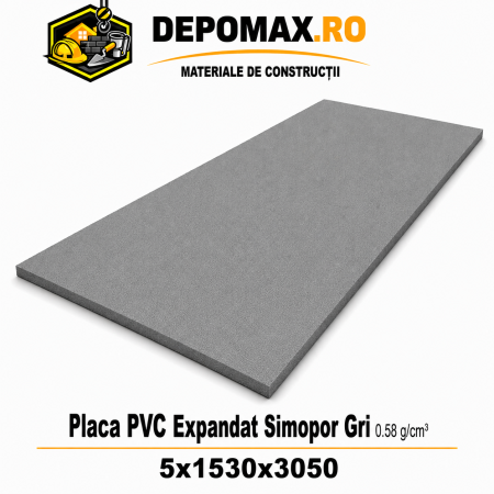 Placa rigida PVC Simopor Gri 0.58 g/cm3, 5x1530x3050 mm